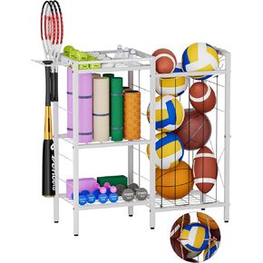 3 Tiers Dumbbells Yoga Mat Storage Rack with Elastic Straps for Kettlebells Foam Roller Resistance Bands Balls, Workout Equipment Organizer Weight Storage Holder with Hooks for Home Gym in Kuwait
