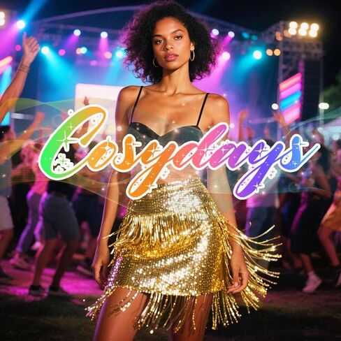 تنورة COSYDAYS للرقص على البطن والورك والترتر بشراشيب وخصر ووشاح للمهرجانات للنساء والفتيات in Kuwait