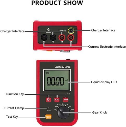Portable Micro-Ohmmeter DC Low Resistance Meter Micro Ohm Tester Test Current Max 5A 1uΩ~200Ω Data Storage for Testing Cables' Wire Resistance Switches,Connectors and Relays' Contact Resistance in Saudi Arabia
