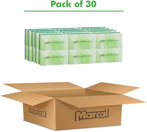 Marcal Pro بنسبة 100 ٪ معاد تدوير حزمة الوجه أنسجة الوجه ، آمنة الصرف الصحي ، 2 ، أبيض ، 100 ورقة/صندوق ، 30 صناديق/كرتون in Kuwait