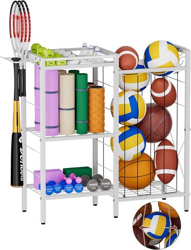 3 Tiers Dumbbells Yoga Mat Storage Rack with Elastic Straps for Kettlebells Foam Roller Resistance Bands Balls, Workout Equipment Organizer Weight Storage Holder with Hooks for Home Gym in Kuwait