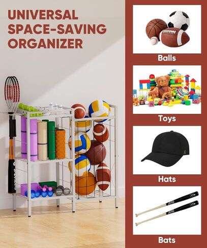 3 Tiers Dumbbells Yoga Mat Storage Rack with Elastic Straps for Kettlebells Foam Roller Resistance Bands Balls, Workout Equipment Organizer Weight Storage Holder with Hooks for Home Gym in Kuwait