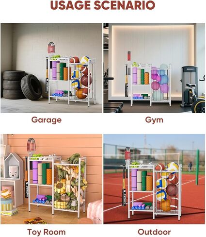 3 Tiers Dumbbells Yoga Mat Storage Rack with Elastic Straps for Kettlebells Foam Roller Resistance Bands Balls, Workout Equipment Organizer Weight Storage Holder with Hooks for Home Gym in Kuwait