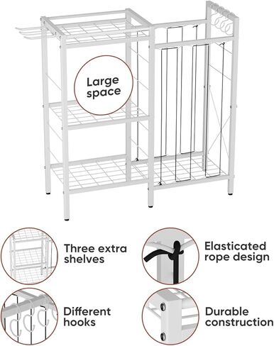 3 Tiers Dumbbells Yoga Mat Storage Rack with Elastic Straps for Kettlebells Foam Roller Resistance Bands Balls, Workout Equipment Organizer Weight Storage Holder with Hooks for Home Gym in Kuwait