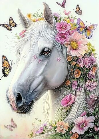 SENQAO Horse Diamond Art Painting Kits for Adults, Full Drill Tree Diamond Dots Paintings for Beginners, Round 5D Paint with Diamonds Pictures Gem Art Painting Kits DIY Crafts 12x16inch（Animal Gray in Kuwait
