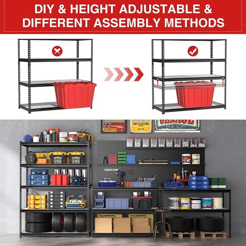 WORKPRO 5-Tier Metal Shelving Unit, 48"W x 24"D x 72"H, Heavy Duty Adjustable Storage Rack, 4000 lbs Load Capacity (Total), for Garage, Basement, Warehouse, Workshop in Saudi Arabia