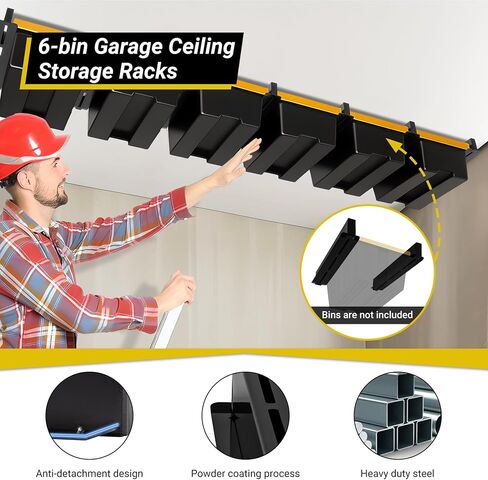 6-bin Overhead Garage Storage Rack, Ceiling Storage Racks Heavy Duty, Powder Coated Tote Storage Rack for Garages, Sheds, Storerooms (7 PCS, for 6 Bins) in Kuwait