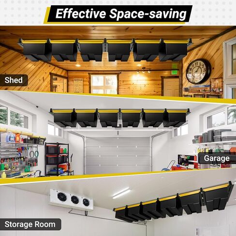 6-bin Overhead Garage Storage Rack, Ceiling Storage Racks Heavy Duty, Powder Coated Tote Storage Rack for Garages, Sheds, Storerooms (7 PCS, for 6 Bins) in Kuwait