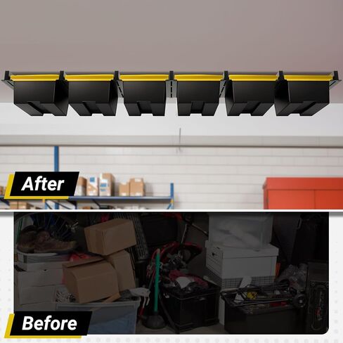 6-bin Overhead Garage Storage Rack, Ceiling Storage Racks Heavy Duty, Powder Coated Tote Storage Rack for Garages, Sheds, Storerooms (7 PCS, for 6 Bins) in Kuwait