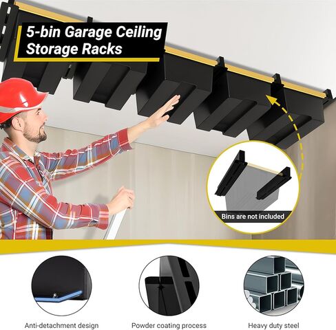 6-bin Overhead Garage Storage Rack, Ceiling Storage Racks Heavy Duty, Powder Coated Tote Storage Rack for Garages, Sheds, Storerooms (7 PCS, for 6 Bins) in Kuwait