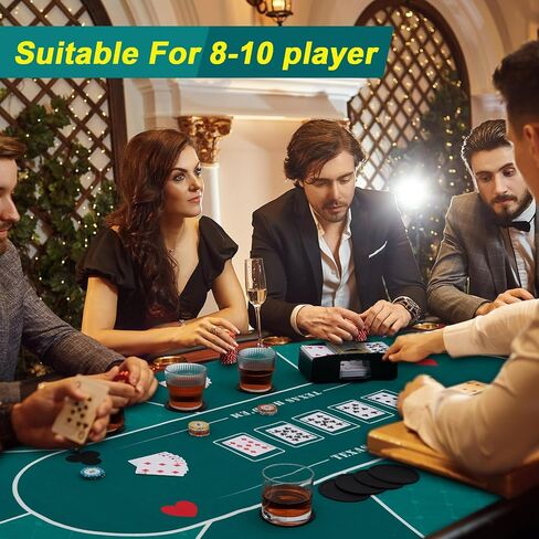 Poen Poker Table Top Foldable 70'' x 35'' Texas Holdem Poker Mat with 8 Coasters, Automatic Card Shuffler for 2 Deck, Carrying Bag, Card Table Top Layout for Blackjack, Game Nights up to 10 Players in Saudi Arabia