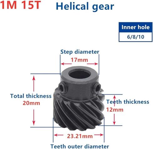 Steel Motor Drive Gear Helical Teeth 15 Teeth T Spiral Gear Staggered 45 Degree Helical Gear Steel Gear Hole Diameter 10mm(15Teeth Right Spiral) in Saudi Arabia