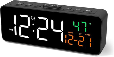 Netzu 3-in-1 Digital Clocks for Living Room with Temperature, Date & Time Display - 4 Levels Birghtness, 3 Volumes, Small & Compact Plug-in Alarm Clock for Bedroom, Office in Kuwait