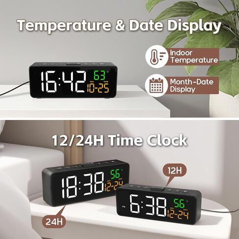 Netzu 3-in-1 Digital Clocks for Living Room with Temperature, Date & Time Display - 4 Levels Birghtness, 3 Volumes, Small & Compact Plug-in Alarm Clock for Bedroom, Office in Kuwait