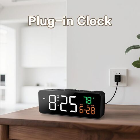 Netzu 3-in-1 Digital Clocks for Living Room with Temperature, Date & Time Display - 4 Levels Birghtness, 3 Volumes, Small & Compact Plug-in Alarm Clock for Bedroom, Office in Kuwait