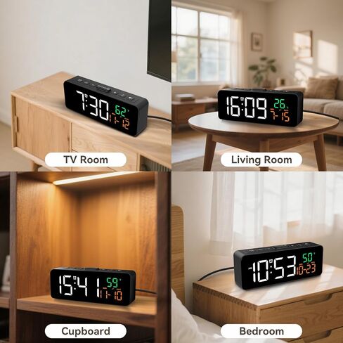 Netzu 3-in-1 Digital Clocks for Living Room with Temperature, Date & Time Display - 4 Levels Birghtness, 3 Volumes, Small & Compact Plug-in Alarm Clock for Bedroom, Office in Kuwait