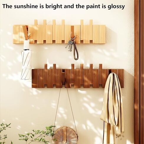 Wall Mounted Piano Key Hanger | Flip Style Hook | Entrance Wall Art Hook, Made of Oak Wood (3 Times Painted, 4 Times Polished) (Beech, 6Hooks) in Kuwait