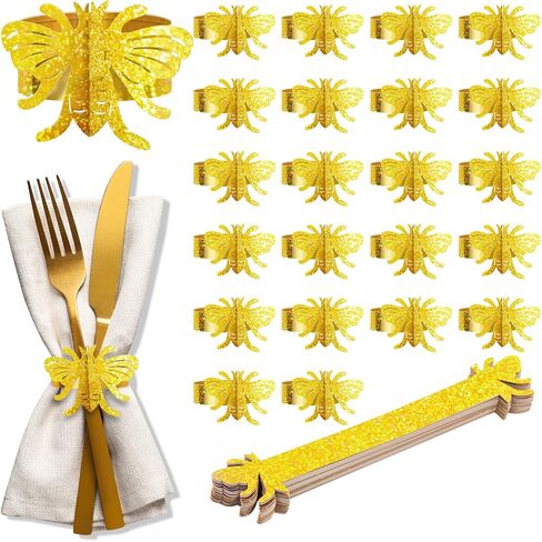 100 PCS GOLD BEE RIDESSCENT FEMKIN RINGS 3D FERMKIN BANDS Paper Silverware Ring Ring Silverware Wraps Fands for Dining Wedding Holdy Party Table Decor in Kuwait