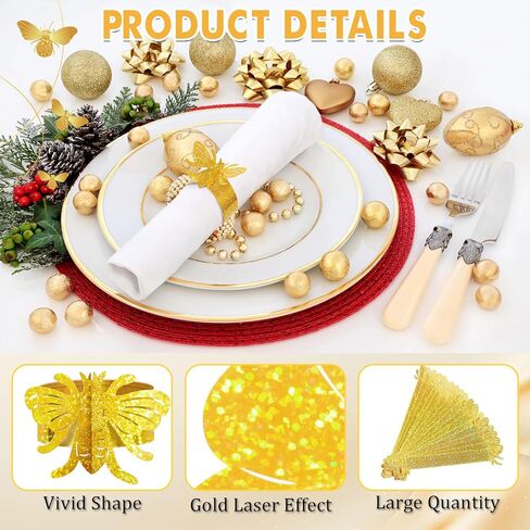 100 PCS GOLD BEE RIDESSCENT FEMKIN RINGS 3D FERMKIN BANDS Paper Silverware Ring Ring Silverware Wraps Fands for Dining Wedding Holdy Party Table Decor in Kuwait