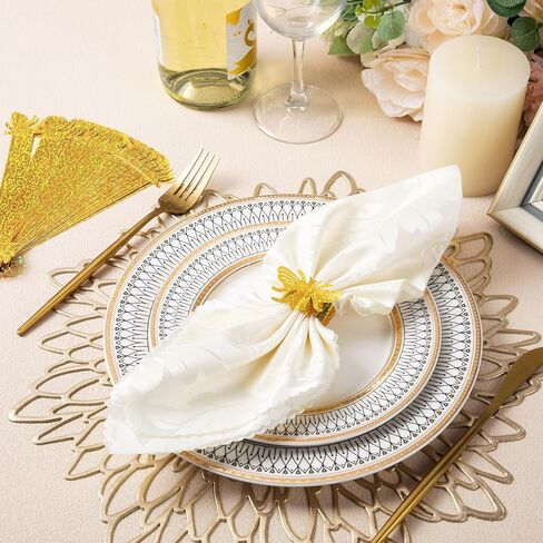 100 PCS GOLD BEE RIDESSCENT FEMKIN RINGS 3D FERMKIN BANDS Paper Silverware Ring Ring Silverware Wraps Fands for Dining Wedding Holdy Party Table Decor in Kuwait