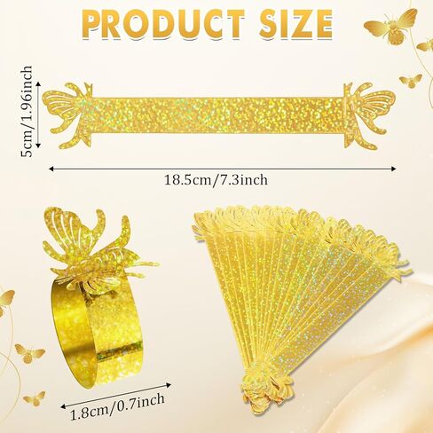 100 PCS GOLD BEE RIDESSCENT FEMKIN RINGS 3D FERMKIN BANDS Paper Silverware Ring Ring Silverware Wraps Fands for Dining Wedding Holdy Party Table Decor in Kuwait