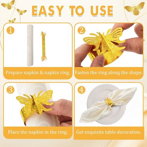 100 PCS GOLD BEE RIDESSCENT FEMKIN RINGS 3D FERMKIN BANDS Paper Silverware Ring Ring Silverware Wraps Fands for Dining Wedding Holdy Party Table Decor in Kuwait