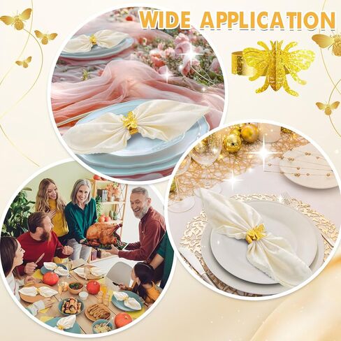 100 PCS GOLD BEE RIDESSCENT FEMKIN RINGS 3D FERMKIN BANDS Paper Silverware Ring Ring Silverware Wraps Fands for Dining Wedding Holdy Party Table Decor in Kuwait
