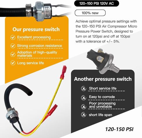 2025 تحديث ضغط ضغط الهواء ضاغط الهواء 120-150 PSI مفتاح الضغط 120V AC لـ N003306SV N003307SV in Saudi Arabia