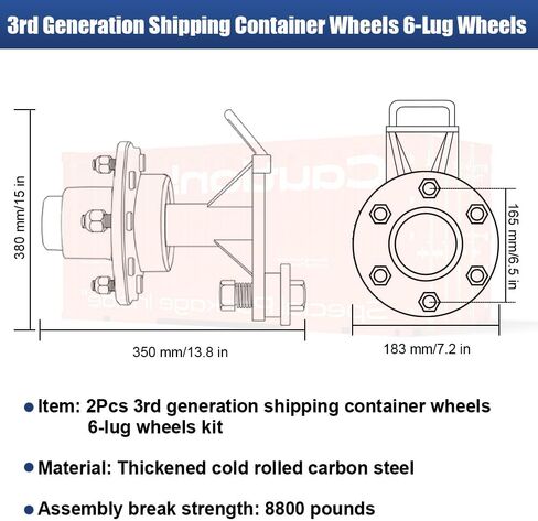 الجيل الثالث 2PACK شحن الحاوية العجلة 6-lug مجموعة ، محور حاوية الشحن الثقيلة ، ملحق حاوية الشحن مع حزام Ratchet لنقل 20 إلى 40 'حاوية in Kuwait