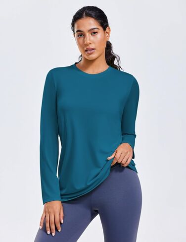 PINSPARK Workout Tops for Women Long Sleeve Yoga Shirts Crew Neck Athletic Top Loose Fit for Running Gym Hiking in Saudi Arabia