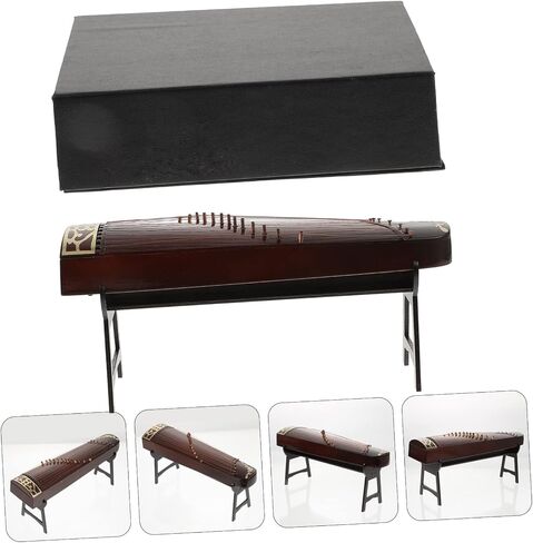 AmoSfun 1pc الأنيقة الخشبية Guzheng الطراز المنزل ديكور مصغرة آلة موسيقية للديكور على المنضدة Housewarming براون مع الوقوف in Saudi Arabia