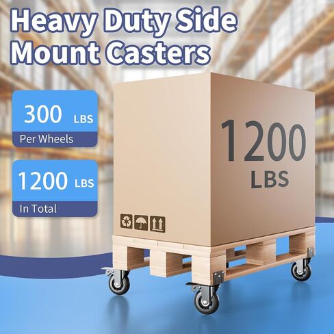 Side Mount Plate Caster Wheels - Thickened L-Shaped Mounting ，Heavy Duty 1200 LBS，Set of 4 with Brake，360° Swivel，Locking，Castor Wheels for Furniture，Carts，Cabinet，Table(Black, 3 inchs) in Kuwait