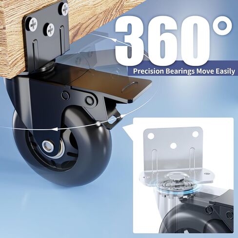 Side Mount Plate Caster Wheels - Thickened L-Shaped Mounting ，Heavy Duty 1200 LBS，Set of 4 with Brake，360° Swivel，Locking，Castor Wheels for Furniture，Carts，Cabinet，Table(Black, 3 inchs) in Kuwait