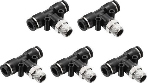 Harfington 5pcs pneumatic male branch tee 1/4 "Tube OD X 1/8" NPT Thread Push Quick Thought لتوصيل تجهيزات خرطوم خط الهواء النحاسي لنظام الهواء PT1/4-N01 ، الأسود in Saudi Arabia