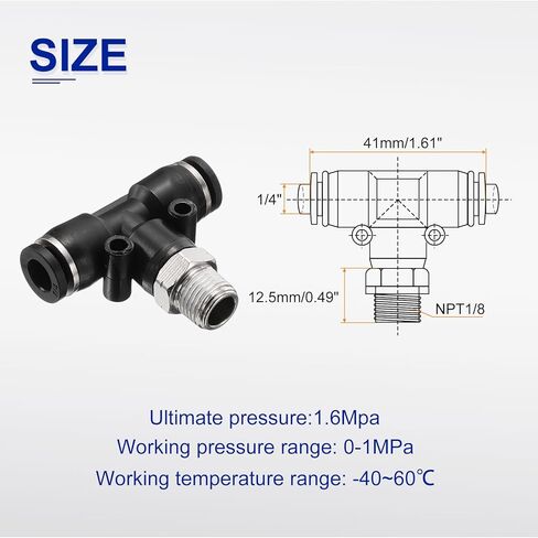 Harfington 5pcs pneumatic male branch tee 1/4 "Tube OD X 1/8" NPT Thread Push Quick Thought لتوصيل تجهيزات خرطوم خط الهواء النحاسي لنظام الهواء PT1/4-N01 ، الأسود in Saudi Arabia