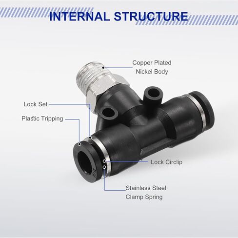 Harfington 5pcs pneumatic male branch tee 1/4 "Tube OD X 1/8" NPT Thread Push Quick Thought لتوصيل تجهيزات خرطوم خط الهواء النحاسي لنظام الهواء PT1/4-N01 ، الأسود in Saudi Arabia