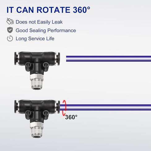 Harfington 5pcs pneumatic male branch tee 1/4 "Tube OD X 1/8" NPT Thread Push Quick Thought لتوصيل تجهيزات خرطوم خط الهواء النحاسي لنظام الهواء PT1/4-N01 ، الأسود in Saudi Arabia