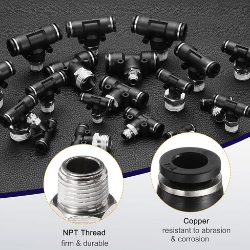 Harfington 5pcs pneumatic male branch tee 1/4 "Tube OD X 1/8" NPT Thread Push Quick Thought لتوصيل تجهيزات خرطوم خط الهواء النحاسي لنظام الهواء PT1/4-N01 ، الأسود in Saudi Arabia