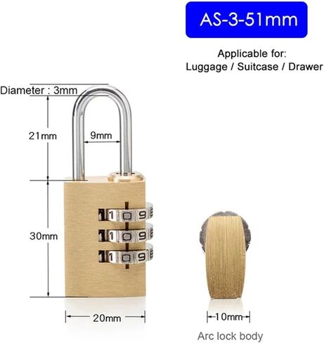 Solid Brass Copper Security Padlock Password Combination Code Lock Drawer Lock Hardware 1Pcs(AS-3-B-52) in Saudi Arabia
