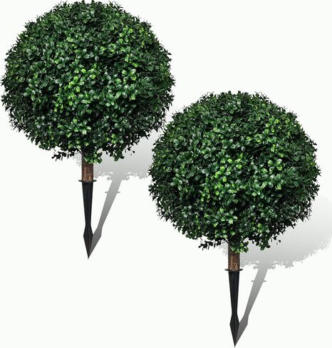 Topiary Tree Artificial Plants Set of 2,Large Faux Greenery Tree for Outdoor Planter,Fake Boxwood Ball Tree with Spike UV Resistant 24"(Green) in Saudi Arabia