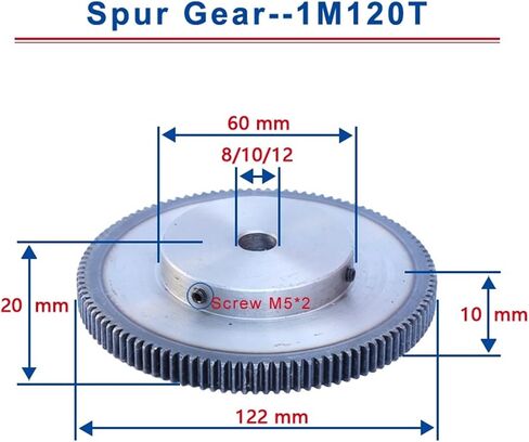 Pinion Gear 1 Set 1 Module 20T Copper Worm Gear 1:20 Ratio Reducer Transmission 5mm Inner Hole Spur Gear for Shaft(Color : 8mm bore, Size : 121 Teeth) in Saudi Arabia