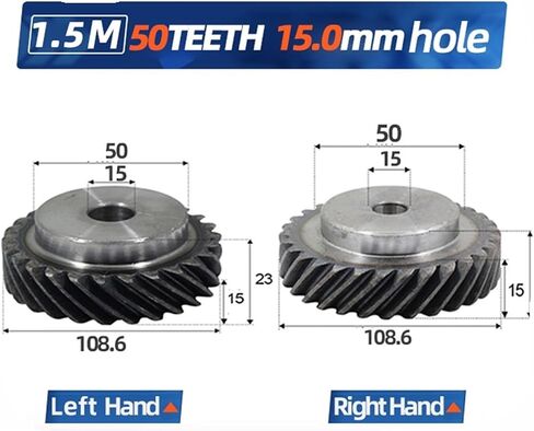 Left-Handed and Right-Handed Helical Gear 1.5 MOD 50 Teeth Inner Hole 15mm Spur and Helical Tooth Small 45# Steel Gear Wheels(1pcs Left Hand) in Saudi Arabia
