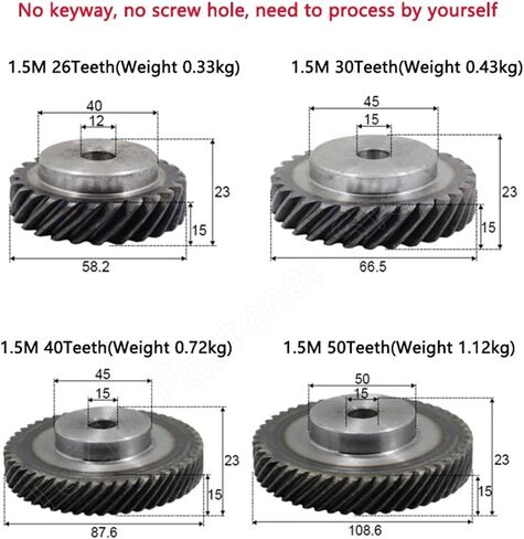 1pc 1.5M 26T 30T 40T 50T 45 Degree Right Hand Helical Gear 45# Steel Staggered Gear Process Hole Transmission Parts(40 Teeth (Bore 15mm)) in Saudi Arabia