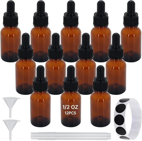 12PC Amber Dropper Bottle,essential oil bottle,Tincture Bottles with Glass Dropper, for Essential Oils, Aromatherapy, Cosmetic, Laboratory, Pharmacy, Liquids, Travel (0.5OZ) in Kuwait