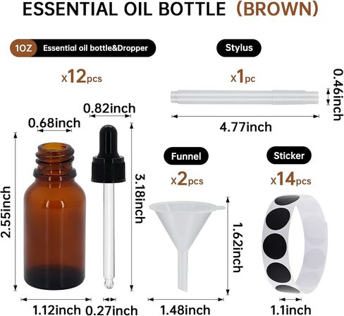 12PC Amber Dropper Bottle,essential oil bottle,Tincture Bottles with Glass Dropper, for Essential Oils, Aromatherapy, Cosmetic, Laboratory, Pharmacy, Liquids, Travel (0.5OZ) in Kuwait