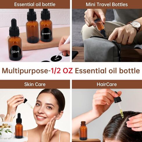 12PC Amber Dropper Bottle,essential oil bottle,Tincture Bottles with Glass Dropper, for Essential Oils, Aromatherapy, Cosmetic, Laboratory, Pharmacy, Liquids, Travel (0.5OZ) in Kuwait