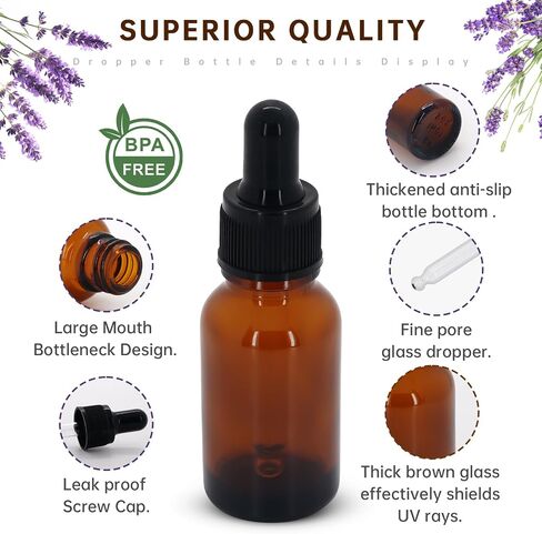 12PC Amber Dropper Bottle,essential oil bottle,Tincture Bottles with Glass Dropper, for Essential Oils, Aromatherapy, Cosmetic, Laboratory, Pharmacy, Liquids, Travel (0.5OZ) in Kuwait