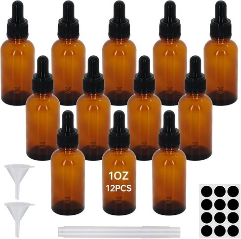 12PC Amber Dropper Bottle,essential oil bottle,Tincture Bottles with Glass Dropper, for Essential Oils, Aromatherapy, Cosmetic, Laboratory, Pharmacy, Liquids, Travel (0.5OZ) in Kuwait