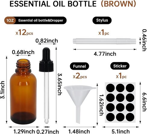 12PC Amber Dropper Bottle,essential oil bottle,Tincture Bottles with Glass Dropper, for Essential Oils, Aromatherapy, Cosmetic, Laboratory, Pharmacy, Liquids, Travel (0.5OZ) in Kuwait