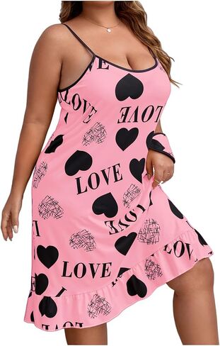 SHENHE Women's Plus Size Sleeveless Ruffle Hem Nightgown Pajama Dress with Eye Mask in Saudi Arabia